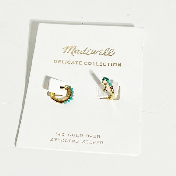 NWT Madewell 14K over Sterling Silver Hoop Earrings with Turquoise Stones - Picture 1 of 3